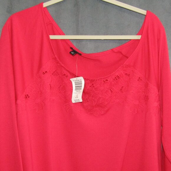 Torrid Magenta Embroidered Off Shoulder Top Womens Size 1X Long Sleeve New Tag - Picture 3 of 12